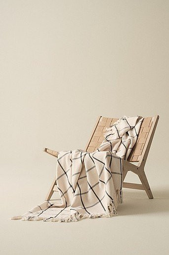 Jotex MYRA Plaid aus Baumwolle mit Fransen in Schwarz und Beige, kariert, B/T: 170 x 130 cm - Bild 1
