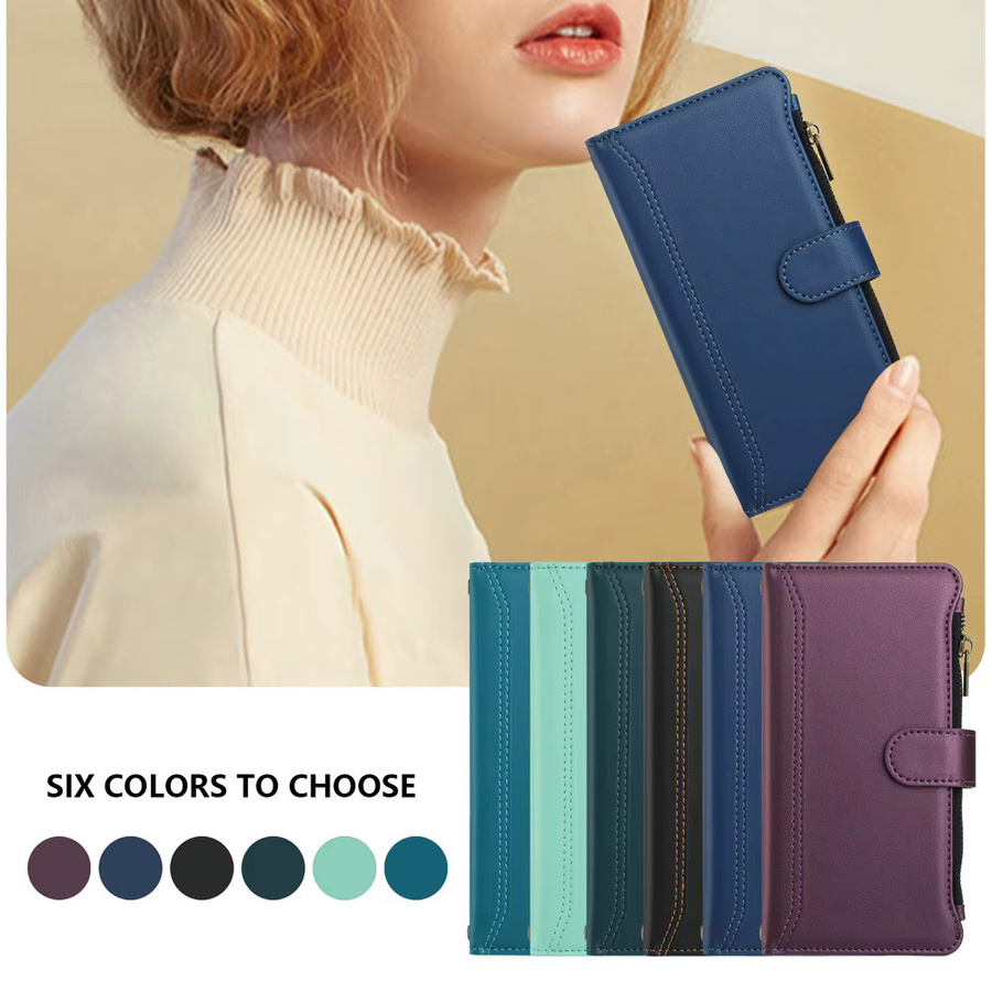 Xiaomi Crossbody Lederhülle mit Reißverschluss und 9 Kartenfächern für Redmi 15 5G 4G, Redmi 15C und Redmi Note 15 14 Pro Plus in Blau und Lila - Bild 6