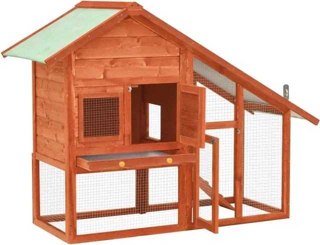 vidaXL Kaninchenstall aus Tannenholz mit Stahldraht, B/T/H: 140 x 63 x 120 cm - Bild 1