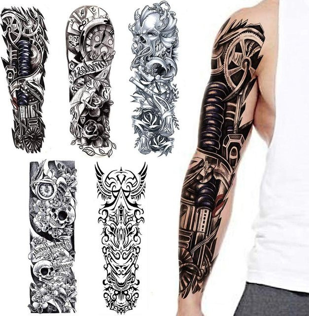 Temporäre Tattoo-Aufkleber Ganzarm-Ärmel, Grau, Unisex - Bild 1