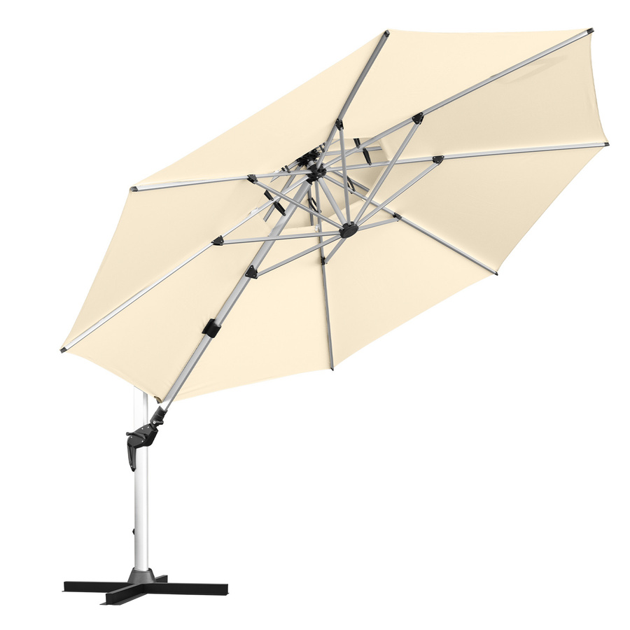 anndora Alu Ampelschirm rund Natural mit Doppeldach und UV-Schutz UPF 50, beige - Bild 1
