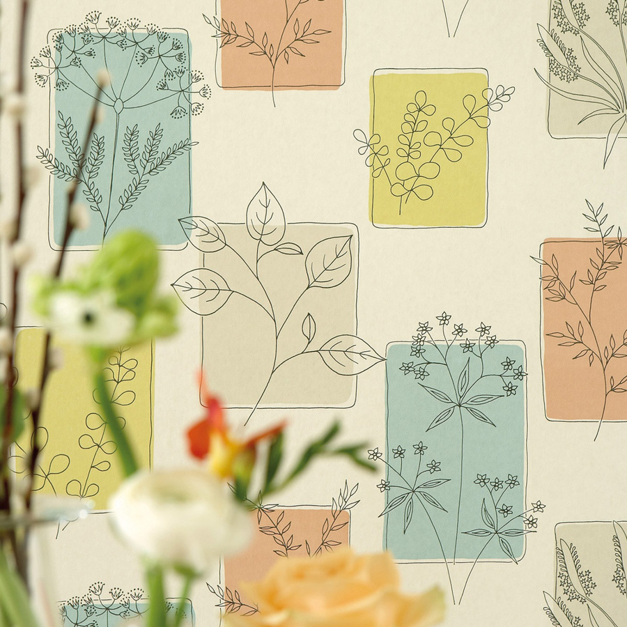 Little Greene Tapete Herbes Cocktail Botanisches Floral Design Multicolour Mid-Century - Bild 1
