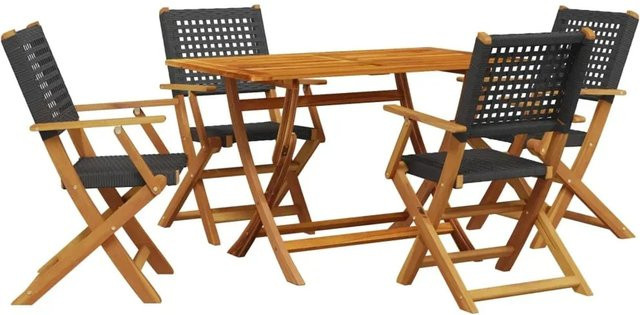 vidaXL 5-teilige Garten-Essgruppe aus Poly Rattan und geöltem Akazien-Massivholz in Schwarz - Bild 1