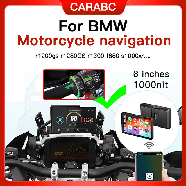 CARABC 6-Zoll Bluetooth GPS-Navigationsdisplay mit kabellosem CarPlay und Android Auto für BMW Motorrad R1200GS R1250GS R1300GS ADV R1000 XR F850 S1000XR in Schwarz - Bild 1
