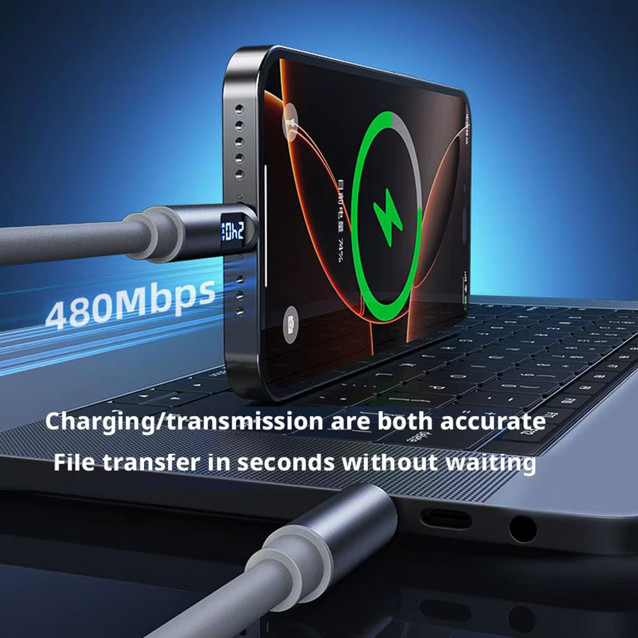 Intelligentes Typ-C Schnelllade-Datenkabel mit 240W Leistung und dynamischer digitaler Anzeige für iPhone 17 16 15 und USB-C Geräte - Bild 6