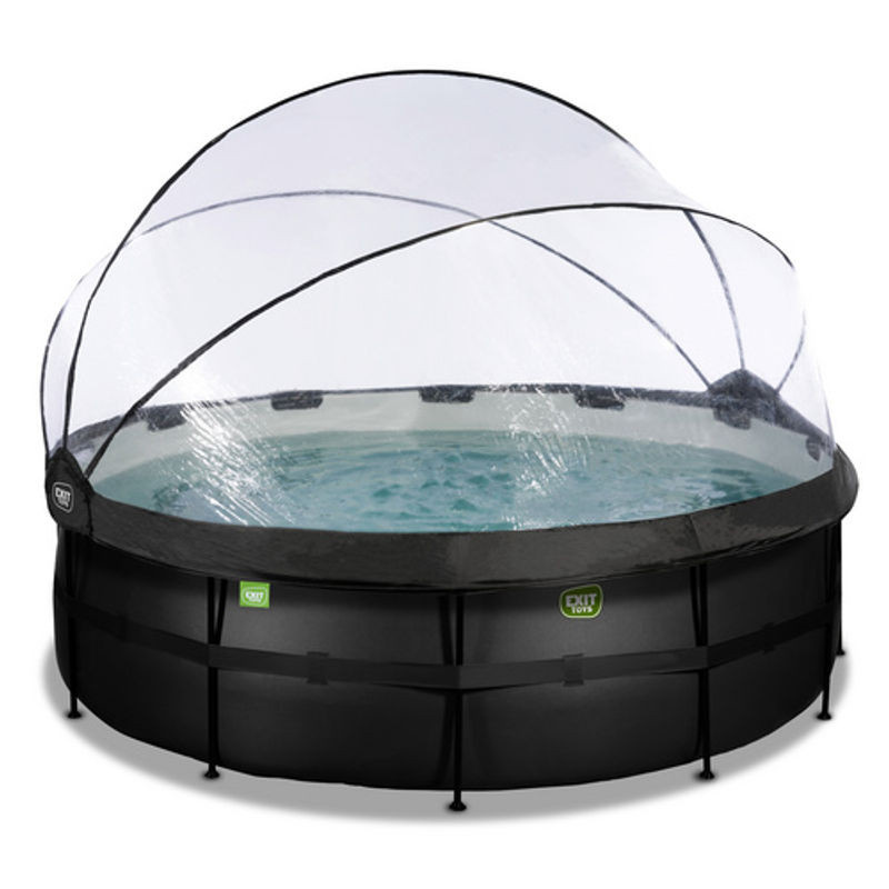 EXIT Black Leather Optic Pool in Schwarz mit Abdeckung, Sandfilterpumpe und Poolleiter, Durchmesser: 427 cm, Höhe: 122 cm - Bild 1