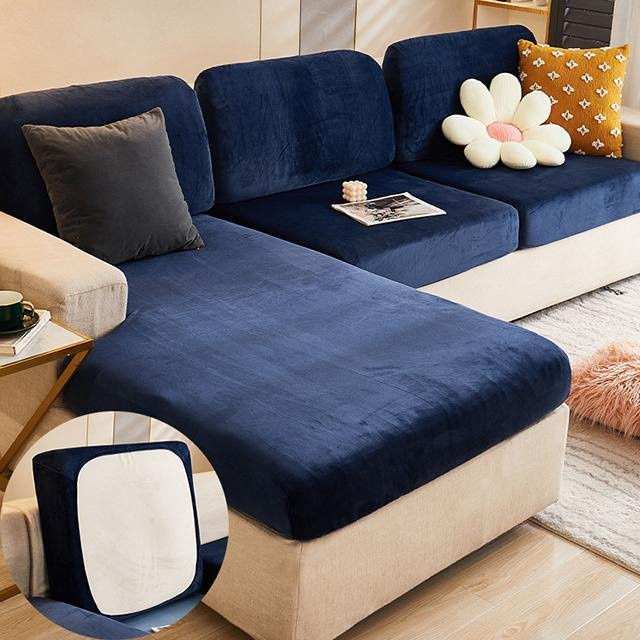 BRHUIXUE L-förmiger Sofa-Sitzbezug aus Samtstoff in Blau, elastischer und wasserabweisender Couchbezug für Sessel und Chaiselounge - Bild 1