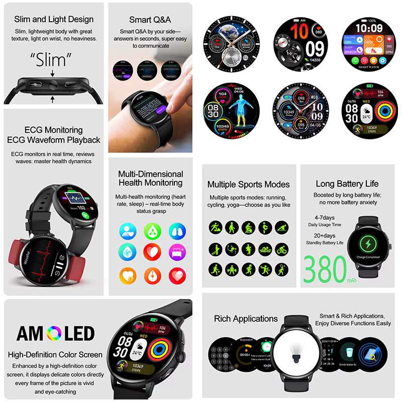 OUIO Smartwatch, Edelstahl, Schwarz, Unisex - Bild 4