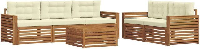 vidaXL Outdoor-Sofagarnitur 6-teilig aus Akazienholz mit Kissen in Natur und Creme - Bild 1