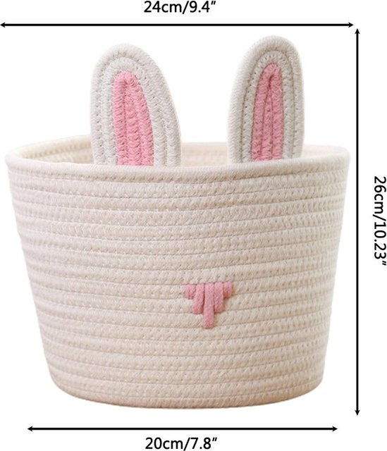 DIYelecs Hasenkorb Aufbewahrungstasche mit Osterhasenohren in Weiß, tragbare Stofftasche für Süßigkeiten und Kosmetika, Breite: 18,0 cm, Höhe: 24,0 cm - Bild 1