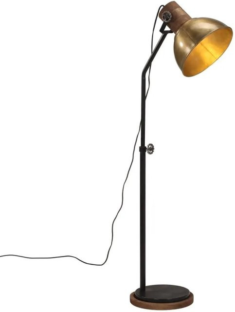 vidaXL Stehleuchte im Industrial Design aus Metall und Holz, Farbe Antik Messing, E27, höhenverstellbar, B/T/H: 30 x 30 x 100-150 cm - Bild 1