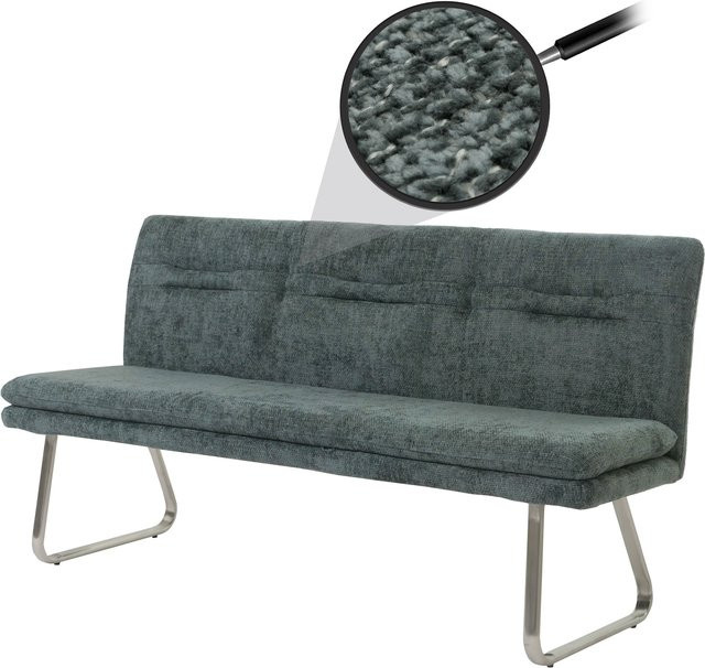 MCW Polsterbank für das Esszimmer mit Lehne aus Chenille-Stoff und gebürstetem Edelstahl in Blau-Grün, Breite: 180 cm - Bild 1