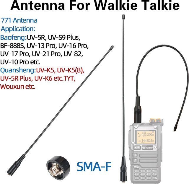 Abbree AR-144 SMA Weibliche Dualband Antenne 430 MHz Schwarz für Baofeng UV-5R S9 Plus UV-13 21Pro und Quan Sheng UV-K5 Walkie Talkie - Bild 1