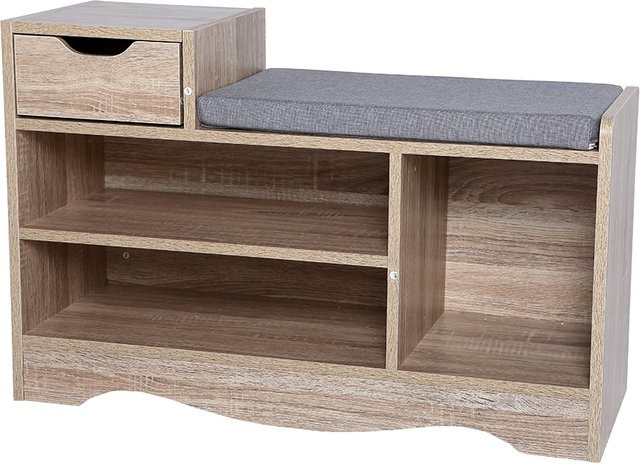 Happy Home Schuhbank aus Holz mit Sitzkissen und Schublade für den Flur und Eingangsbereich - Bild 1