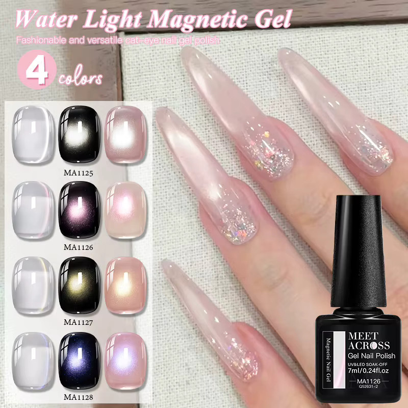 MEET ACROSS Wasserlicht-Katzen-Magnet-Gel-Nagellack-Set, 5er-Set, schimmernd - Bild 2