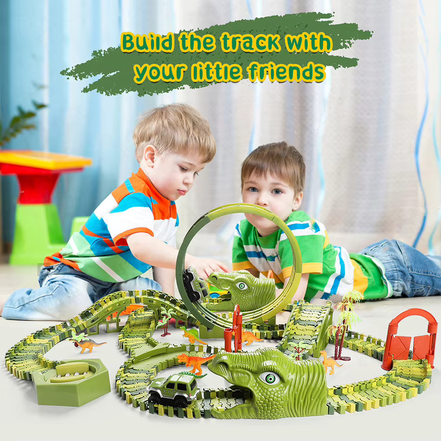 YunDuo BaBy Dinosaurier-Rennschienen, Schienenauto-Spielzeug, Kunststoff, Bunt / Mehrfarbig - Bild 2