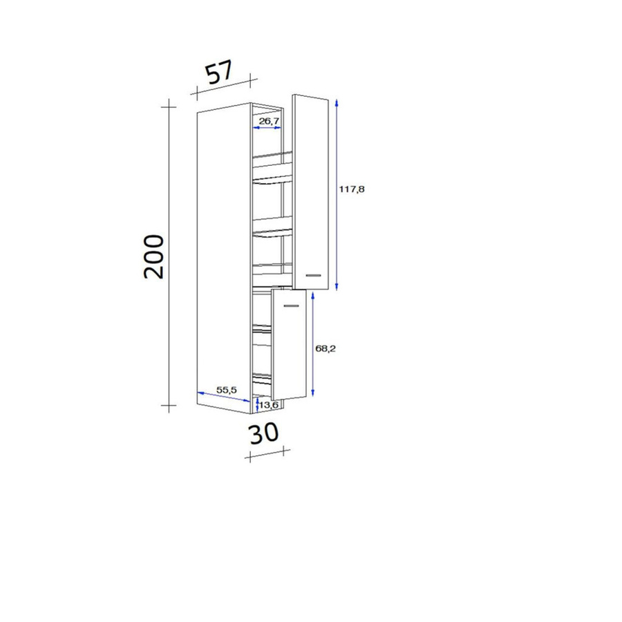 Flex-Well Apothekerschrank Wito Küchen-Hochschrank Weiß matt B/H/T: 30 x 200 x 57 cm - Bild 2
