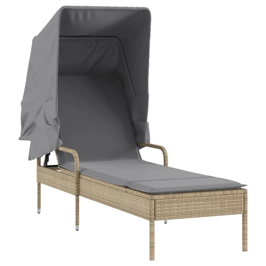 vidaXL Sonnenliege aus Polyrattan mit Sonnendach und verstellbarer Kopfstütze, Beige, B/T/H: 62 x 200 x 130 cm - Bild 1