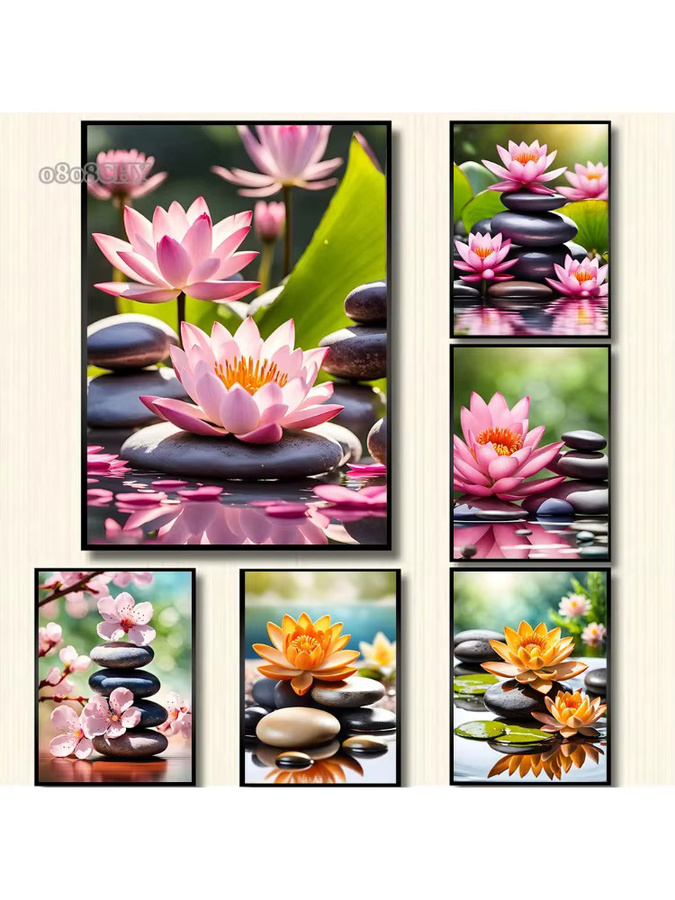Potdemiel Spa Zen Leinwanddruck Poster mit Kirschblüten und Lotus in Pink - Bild 4