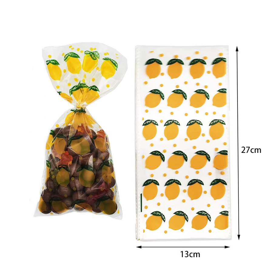 50 Stück transparente Plastik-Geschenkbeutel mit Herz- und Zitronenmuster für DIY-Anlässe wie Hochzeit, Geburtstag, Weihnachten oder Halloween - Bild 2