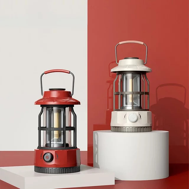 Wiederaufladbare Retro LED Camping Laterne mit 1200 mAh Akku als tragbare Tischlampe für Outdoor und Garten in Warmweiß - Bild 1