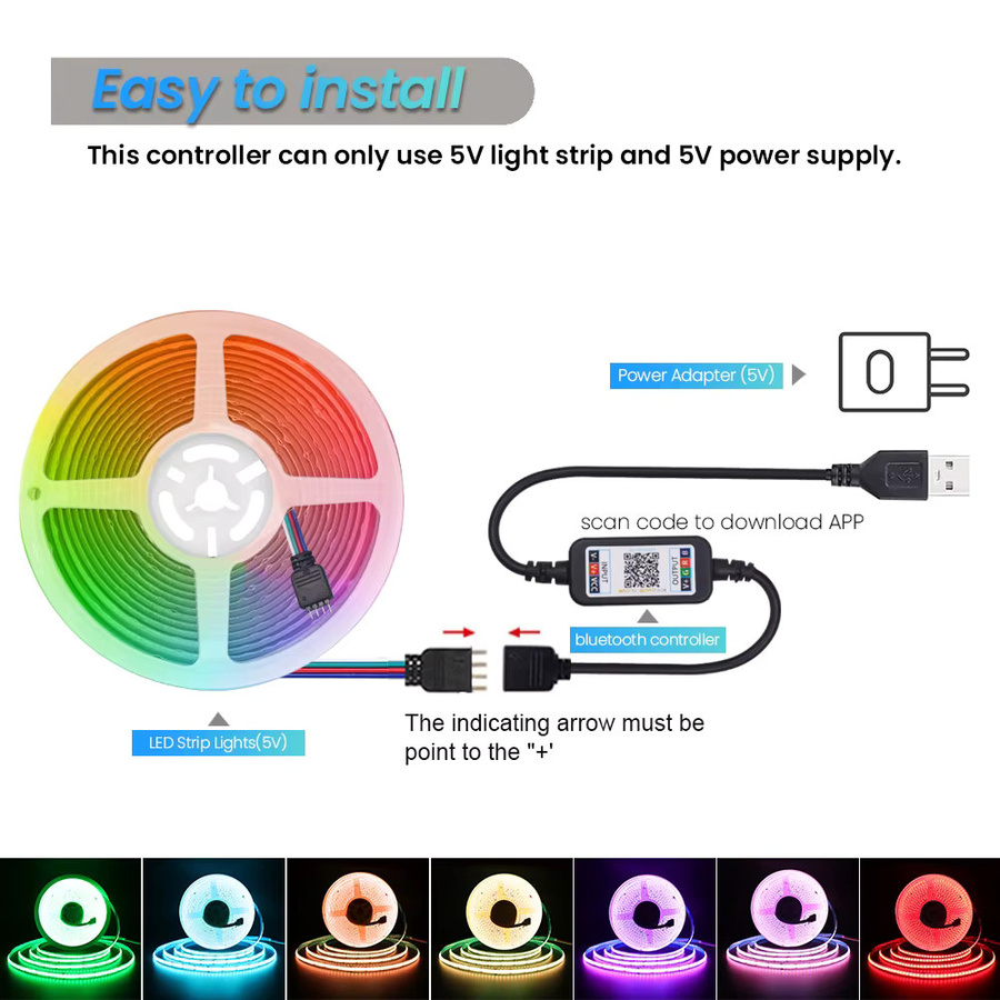 HEGEHE RGB COB LED Streifen Set mit WiFi und Bluetooth, 5V USB Anschluss, Multicolour, inklusive Fernbedienung - Bild 2