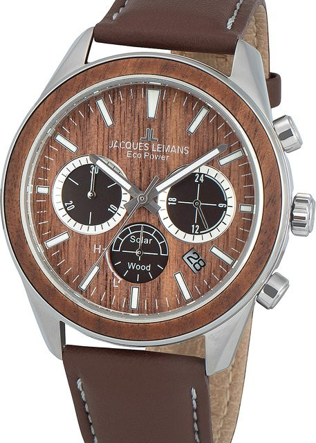 Jacques Lemans Herrenuhr, Solar, Edelstahl, 44 mm, Leder, Braun, 10 ATM - Bild 1