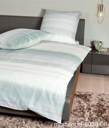 Janine Moments Mako-Satin Bettwäsche mit Streifen in Mineralgrün und Grau, Bettbezug 200 x 200 cm und Kissenbezug 80 x 80 cm