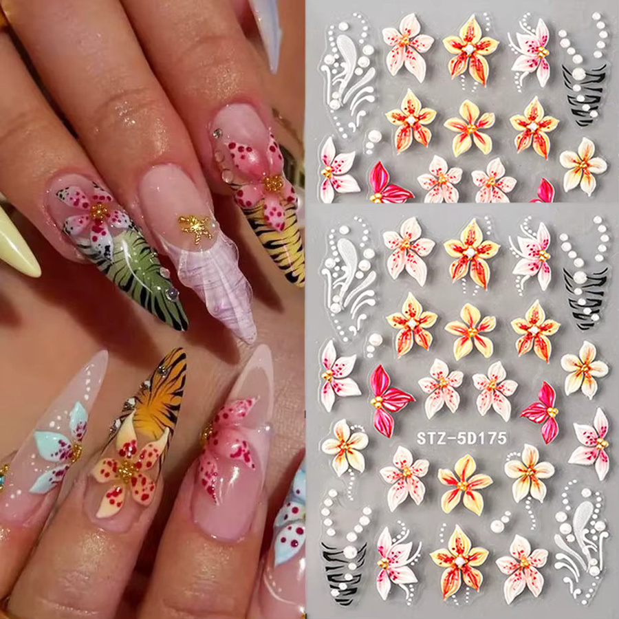 Full Beauty 5D Blumen-Nagelkunst-Aufkleber, Lilie, Hibiskus, Leopardenmuster - Bild 2