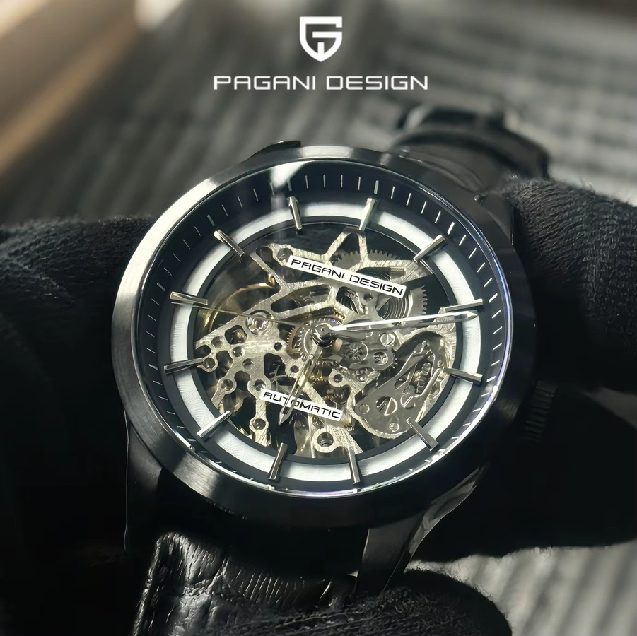 PAGANI DESIGN Armbanduhr Automatik, Edelstahl, Leder, Schwarz, Herren - Bild 3