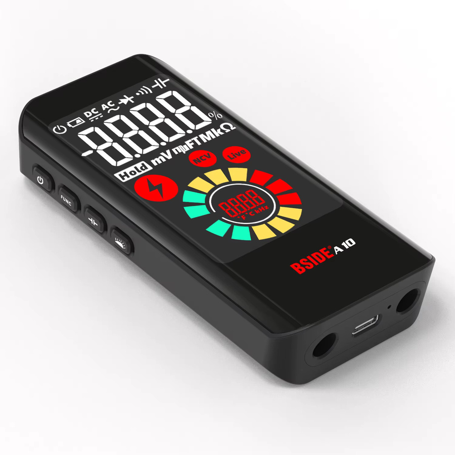 BSIDE A10 Smart Digital Multimeter True RMS mit Farb-LCD, Tragbarer DC AC Spannung Tester, Kapazität, Ohm, Diode, NCV, Hz und Drahttester in Schwarz - Bild 6