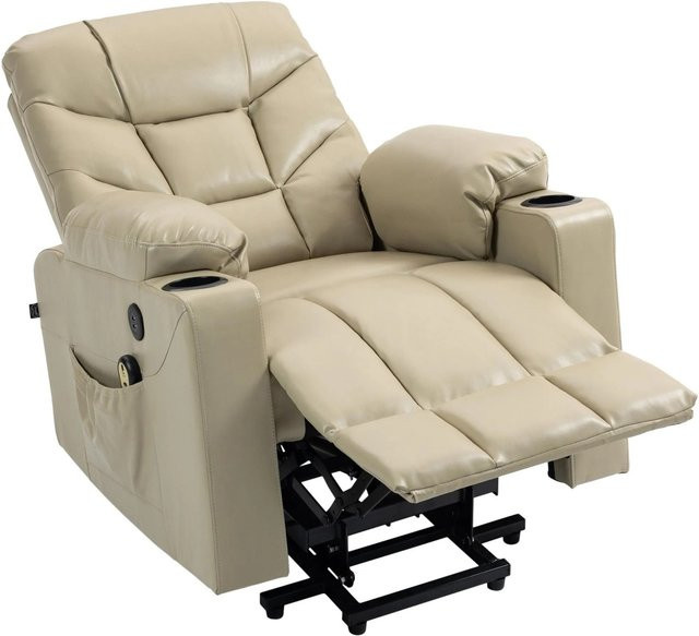 DELUKE Lounger Sessel POZNAN aus Kunstleder in Creme, B/T/H: 84 x 95 x 104 cm - Bild 1