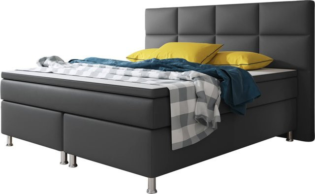 Inter Trading Boxspringbett Miami in Anthrazit mit Federkern und Topper, B/T: 180 x 200 cm - Bild 1