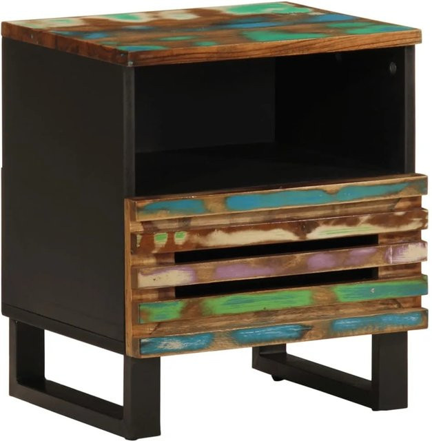 vidaXL Nachttische 2er Set aus Massivholz im rustikalen Design, Farbe Braun/Mehrfarbig, B/T/H: 40 x 34 x 46 cm - Bild 1