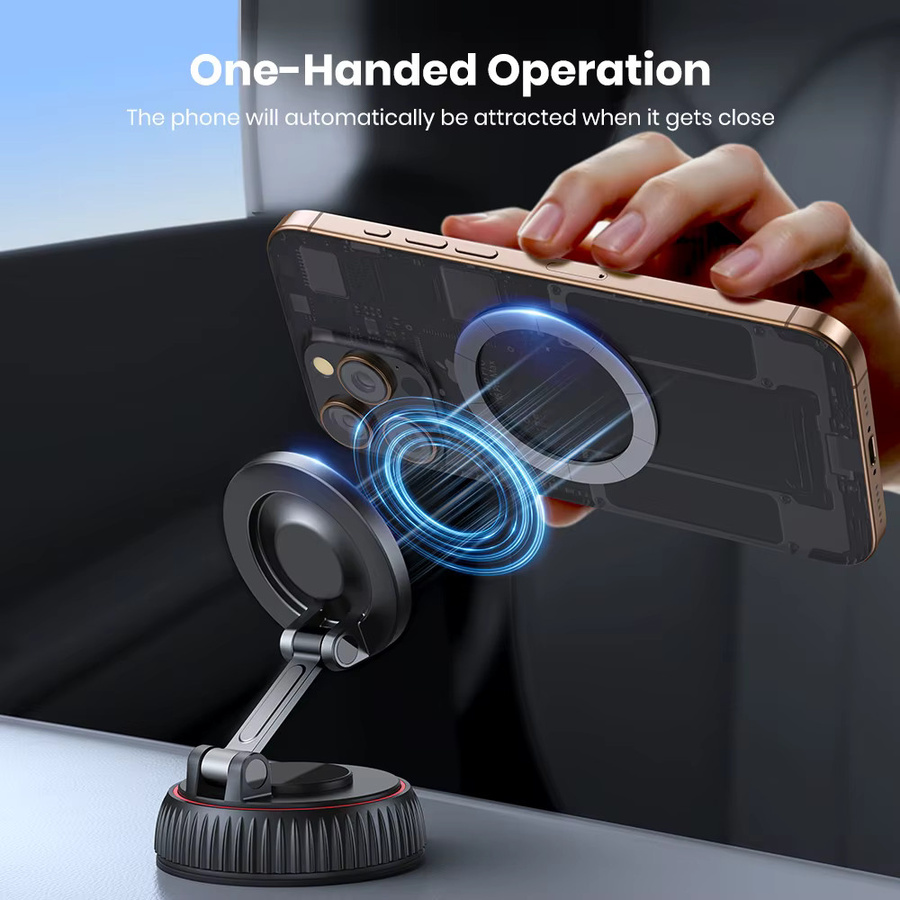 TOPK Magnetischer Autotelefonhalter in Schwarz mit Vakuum-Saugnapfhalterung und faltbarem Ständer für iPhone und Samsung - Bild 3