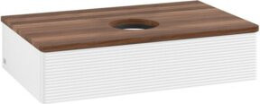 V&B Waschtischunterschrank Antao mit Frontstruktur und Beleuchtung, Farbe: Weiß mit Walnuss, B/T/H: 80 x 50 x 19 cm - Bild 1
