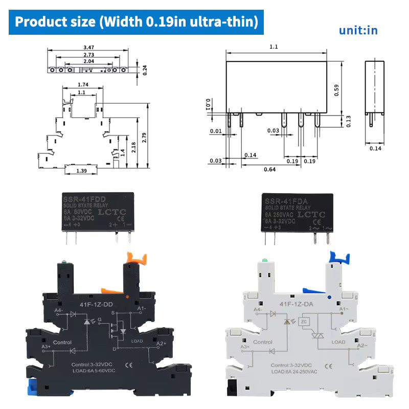 LCTC SSR Solid State Relais SSR-41FDD Slim Modul für DIN-Schiene, DC zu AC/DC 6A mit LED-Anzeige - Bild 1