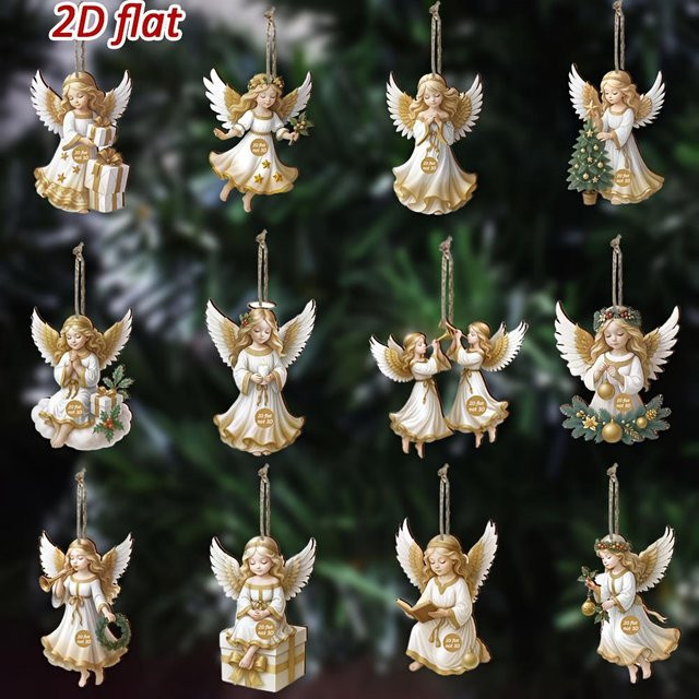 12 Stück Wucifang Jewelry Weihnachts Engel Anhänger aus Holz in Weiß und Grau im Vintage-Design - Bild 1