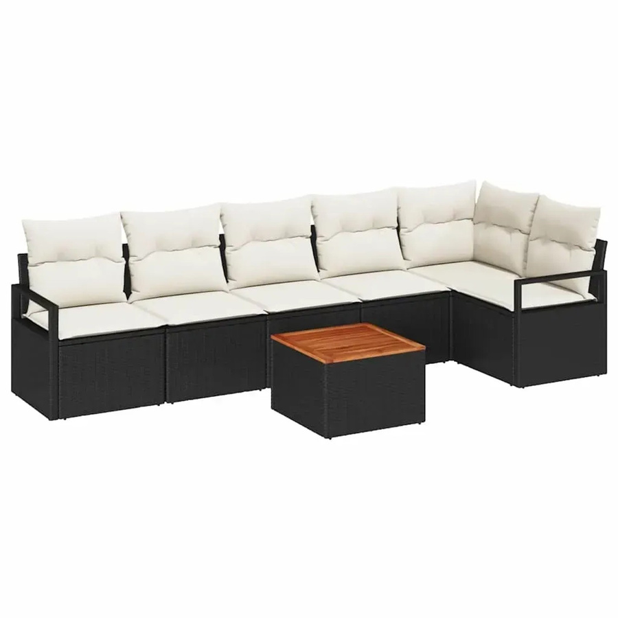 vidaXL Garten-Sofa-Set aus Poly Rattan in Schwarz mit 7-teiliger L-Form und Kissen - Bild 2