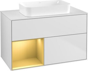 V&B Waschtischunterschrank Finion Wandbeleuchtung mit Regalsystem rechts in Weiß Mattlack, Breite: 100 cm, Tiefe: 60,3 cm - Bild 1