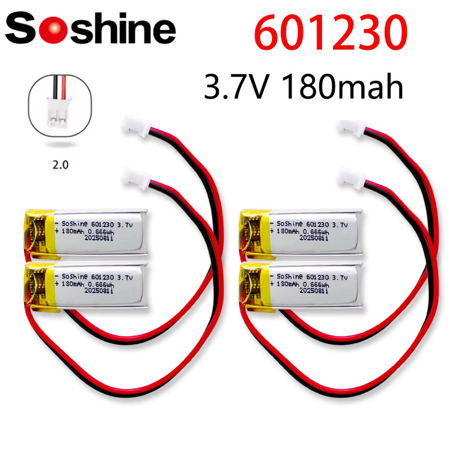 Soshine 601230 Wiederaufladbarer 3,7V Lithium-Ionen-Polymer-Akku mit 180mAh für TWS Bluetooth-Kopfhörer, Aufnahmegeräte und MP3-Player - Bild 2