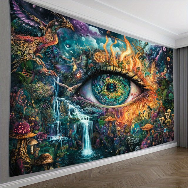 VIKAMA Fantasy Giant Eye Wandteppich mit Nebel-Muster und Feder-Design, Mehrfarbig, B: 60 cm, H: 40 cm - Bild 1