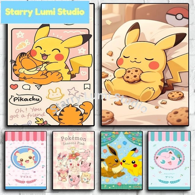 KAYOU Pokemon Pikachu Poster Diamant-Kunstwerk als moderne Kinderzimmer-Dekoration, Mehrfarbig, B: 30,0 cm, H: 20,0 cm - Bild 1