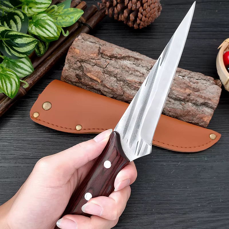 InLeung Ausbeinmesser und Hackmesser mit Holzgriff und Schutzhülle, Silber - Bild 4