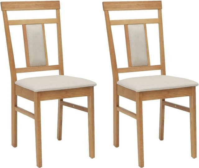 Set aus 2 vidaXL Esszimmerstühlen aus massivem Gummiholz in Natur und Hell mit Stoffbezug in Beige/Sand - Bild 1