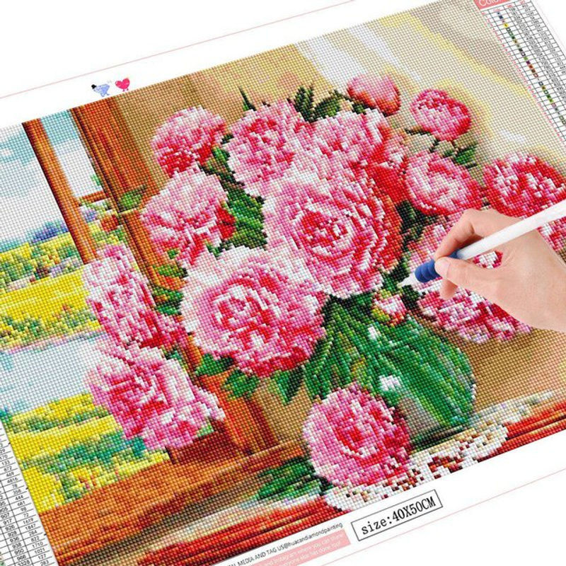 FIYO Diamond Painting Set mit floralem Blumen-Mosaik als Wanddekoration, mehrfarbig, B/H: 30 x 20 cm - Bild 1