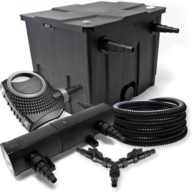 Sunsun Teichfilter Set mit Neo8000 Teichklärer 36W, 70W Pumpe und 25M PVC Schlauch in Schwarz für bis zu 45000L Teichvolumen - Bild 1