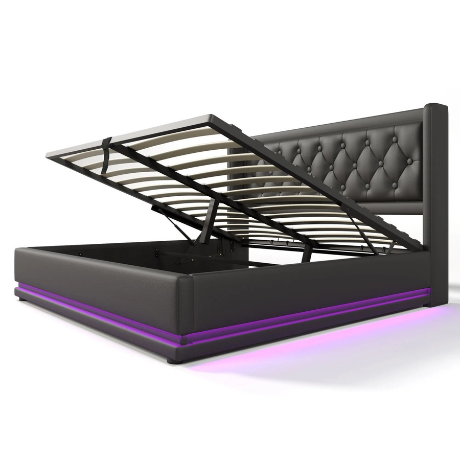 Merax Polsterbett mit LED-Beleuchtung und USB-C Ladestation, Schwarz, B/T/H: 160 x 200 x 48,72 cm - Bild 2