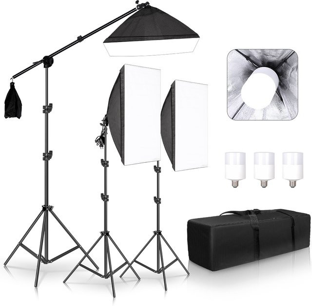 SH Professionelles Softbox-Lichtset für Fotostudios mit E27 Glühbirnen, Schwarz, B: 50 cm x H: 70 cm - Bild 1