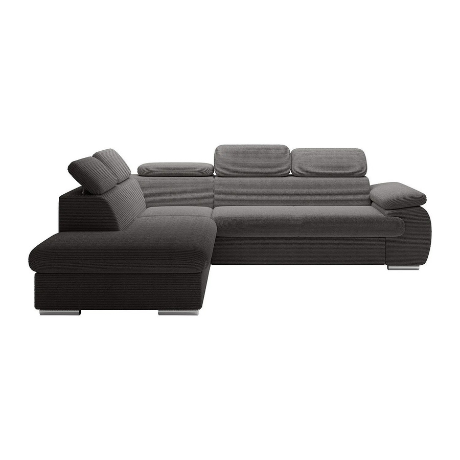 Vente-unique Schlafsofa Fabien in Anthrazitgrau mit Cord-Bezug und L-Form - Bild 2